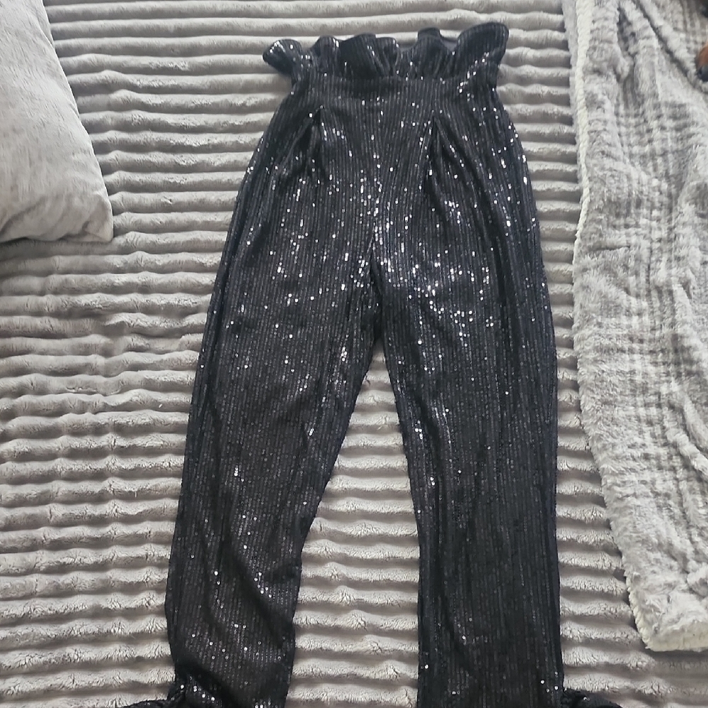 Black Sequin High-Waisted Pants